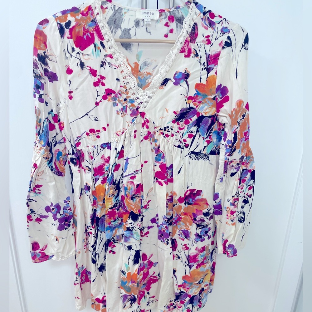 Umgee Usa Floral S Minimalist Flowy Long Sleeve Midi Dress